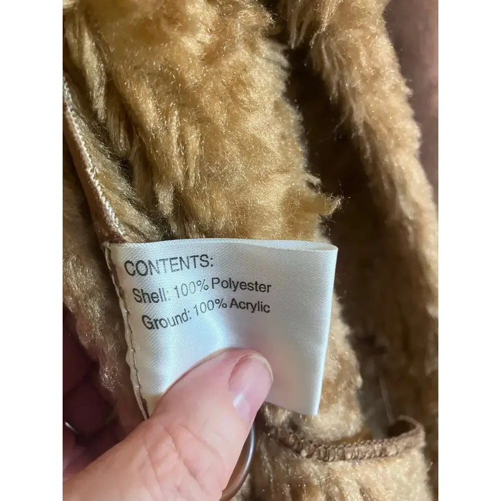 Vintage Y2K Gallery Tan Suede Sherpa Penny Lane Trench Coat-size Small - Picture 12 of 15